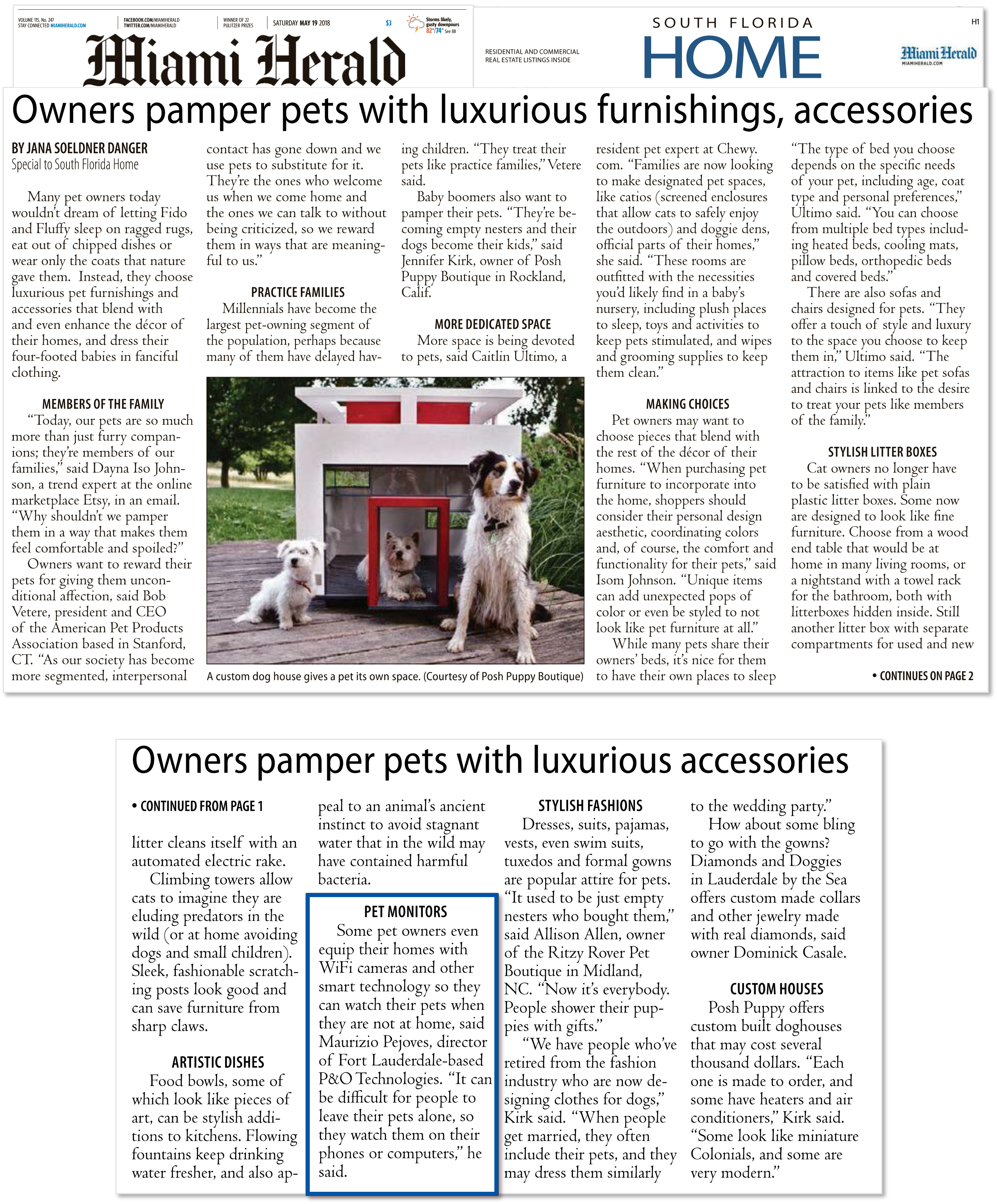 Miami Herald- P&O- Owners pamper pets with luxurious furnishings, accessories- 5-19-2018